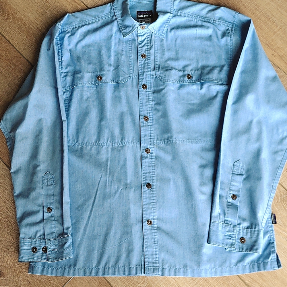 Patagonia Sky Blue Long-Sleeve Casual Button-Down Shirt